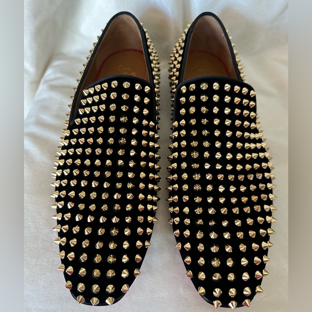 Christian Louboutin Dandelion Spikes Dress Loafers Size 43 Black/Gold